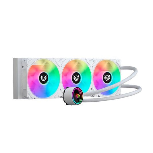 Enfriamiento líquido Balam Rush Hydrox Pro HX30 con iluminación ARGB, incluye tres ventiladores de 120mm, diseñado para mejorar la refrigeración del CPU en sistemas de gaming de alto rendimiento.