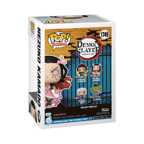 Funko Pop Nezuko Demon Slayer figura coleccionable en forma demonio. Caja Atras.