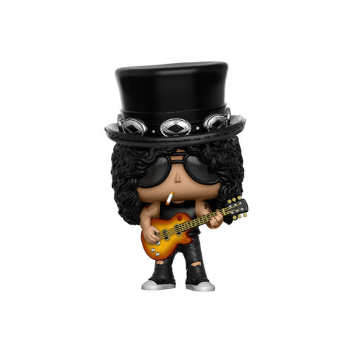 Funko Pop de Slash, guitarrista de Guns N’ Roses, con sombrero de copa y guitarra Les Paul.