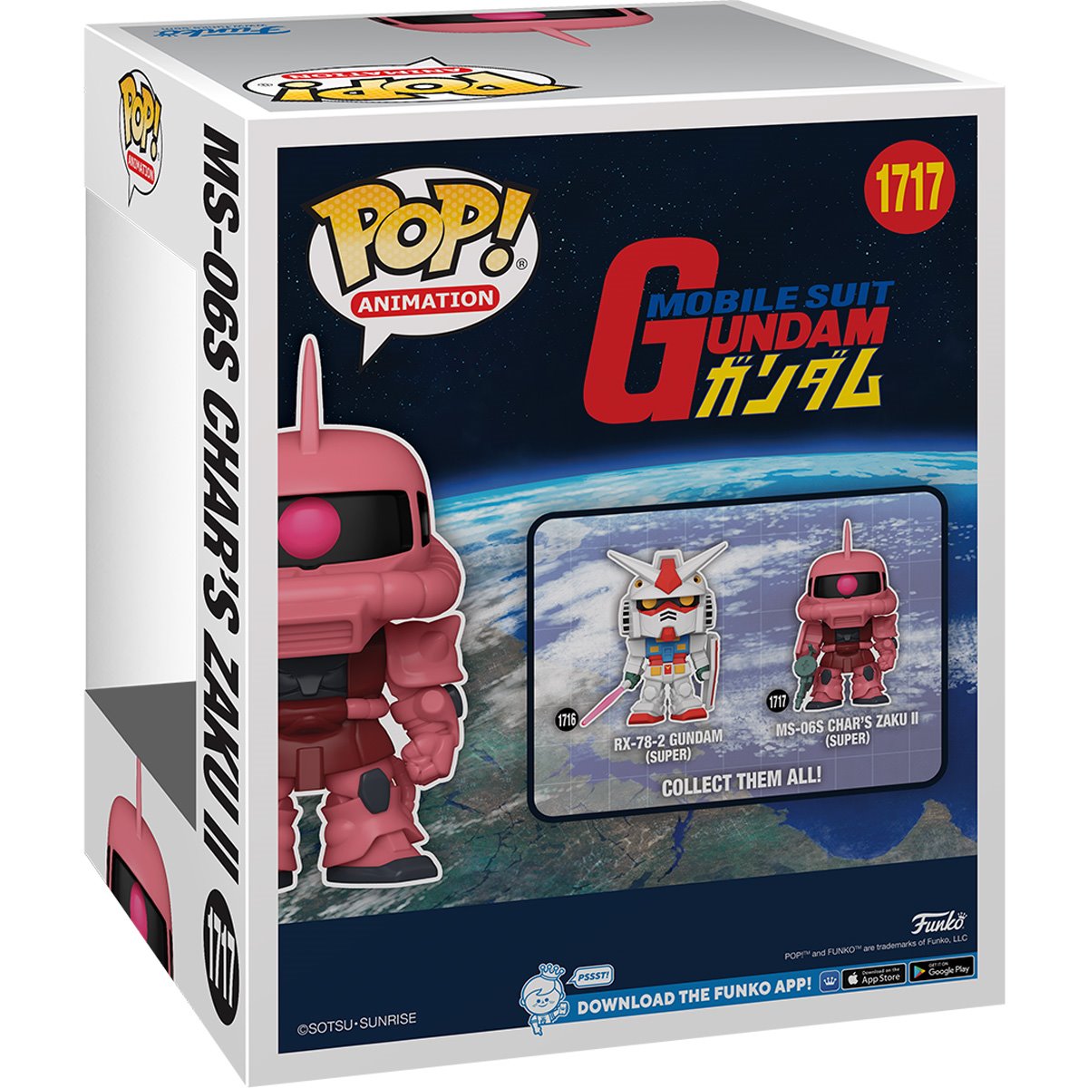 Figura Funko Pop Char's Zaku II MS-06S, 6 pulgadas, colección Gundam. Caja Atras.